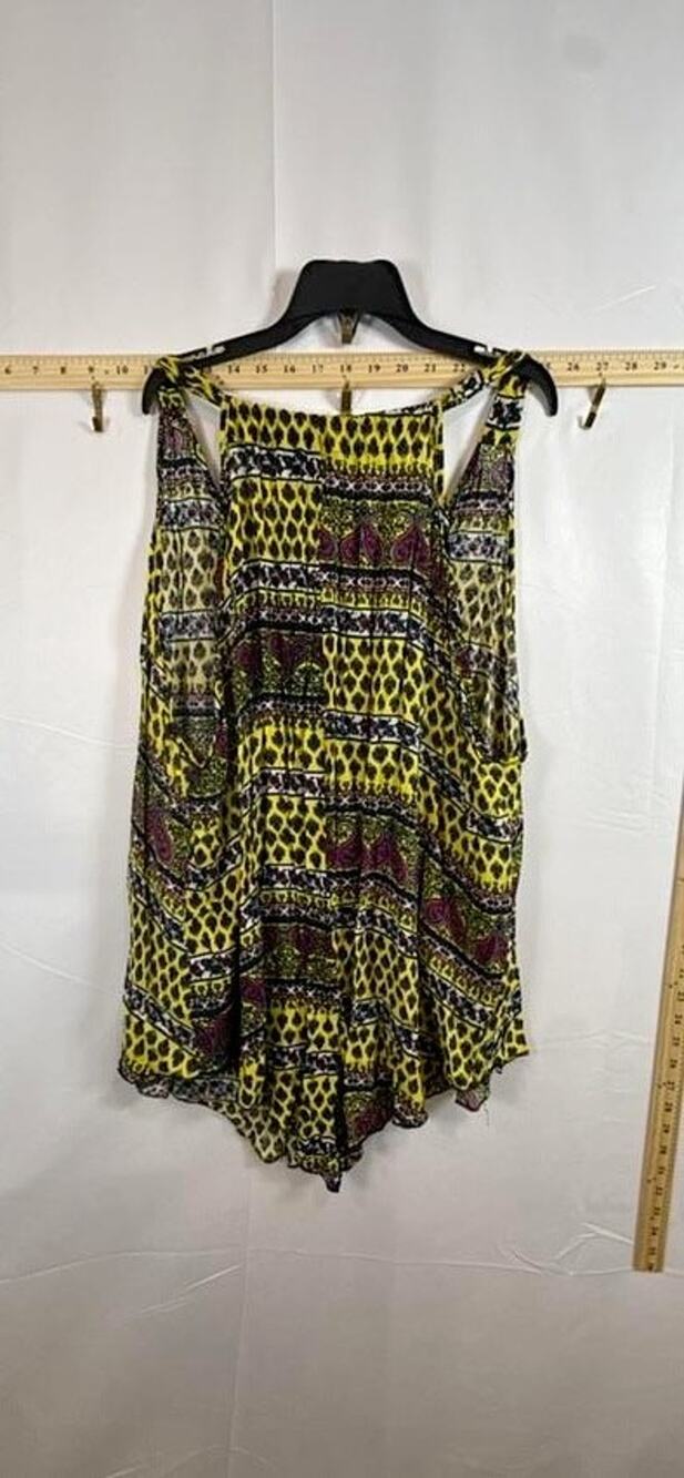 Annabelle Womens 2X Tank Top Yellow Purple Bohemian Paisley Chain Tassel Plus